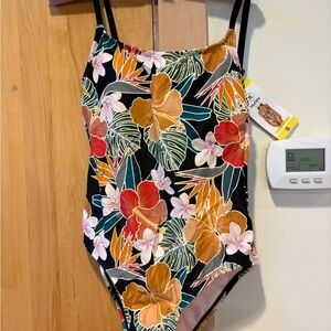 Women’s Hurley Floral One-Piece Swimsuit - Black with Multicolor Tropical Print